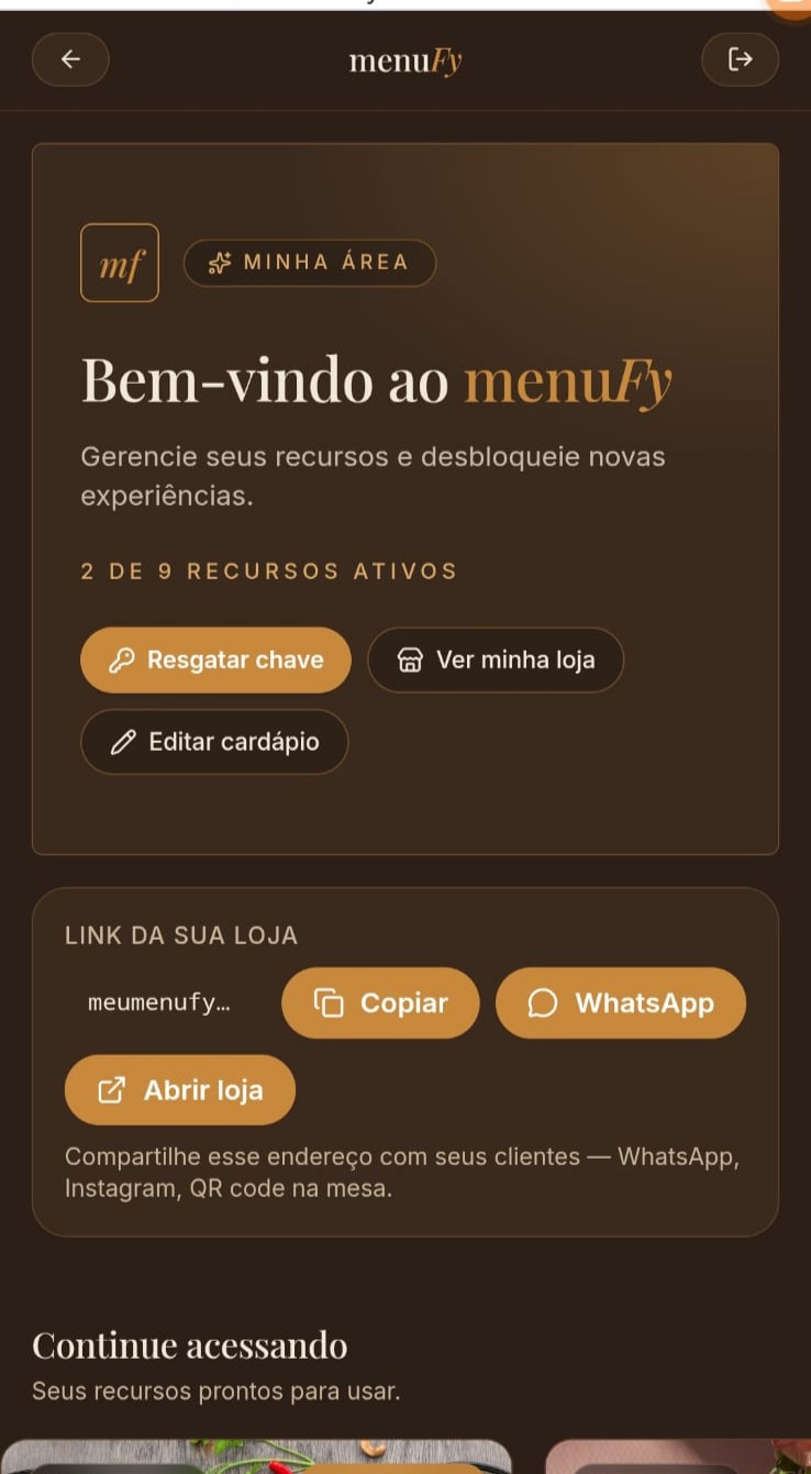 Minha área no MenuFy